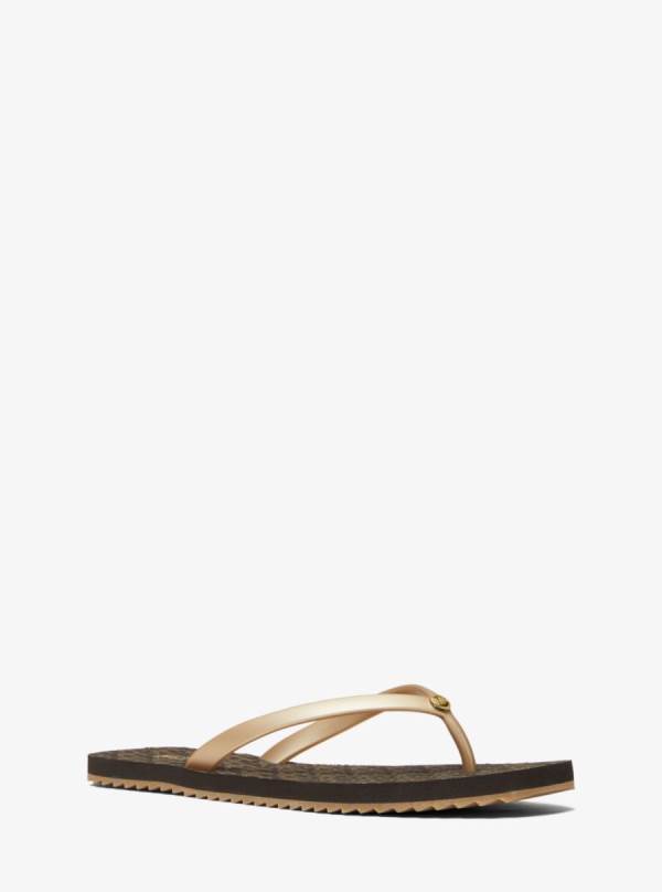 Damske Zabky Michael Kors Jinx Logo Hnede / Zlate - Topanky Michael Kors Outlet | GHQIZ-7301